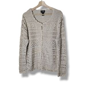 Designers Studio Originals Tan Crochet Cardigan 1X